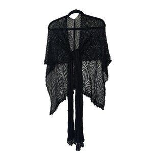 Women Black Crochet Open Knit Ruana Scarf Wrap Whimsigoth Fairy Grunge Victorian